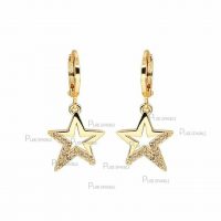14K Gold 0.12 Ct. Diamond Star Hoop Earrings Fine Jewelry Gift For Her