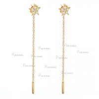 14K Gold 0.12 Ct. Diamond Star Long Chain Earrings Fine Jewelry