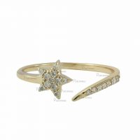 14K Gold 0.12 Ct. Diamond Star Open Cuff Ring Christmas Gift Jewelry