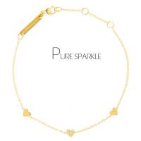14K Gold 0.12 Ct. Diamond Three Heart Charm Bracelet Fine Jewelry