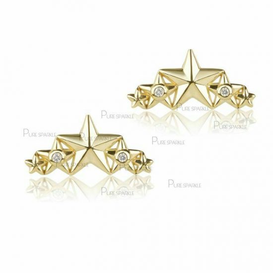 14K Gold 0.12 CT. Diamond Three Star Studs Earrings Celestial Jewelry