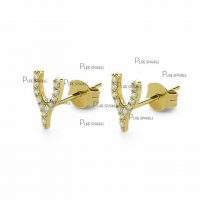 14K Gold 0.12 Ct. Diamond Wishbone Studs Earrings Fine Jewelry