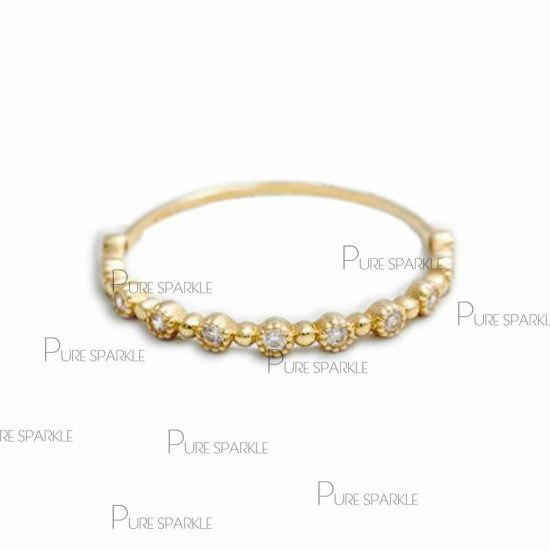 14K Gold 0.12 Ct. Diamond With Tiny Beads Ring Handmade Fine Jewelry