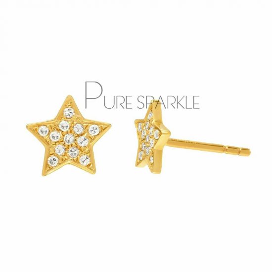 14K Gold 0.12 Ct. Diamonds Star Studs Earring Christmas Fine Jewelry