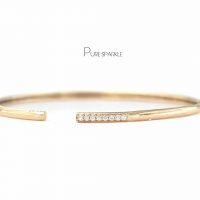14K Gold 0.12Ct. Diamond Spring Action Cuff Bangle Bracelet Fine Jewelry