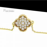 14K Gold 0.13 Ct. Diamond Floral Charm Chain Bracelet Fine Jewelry