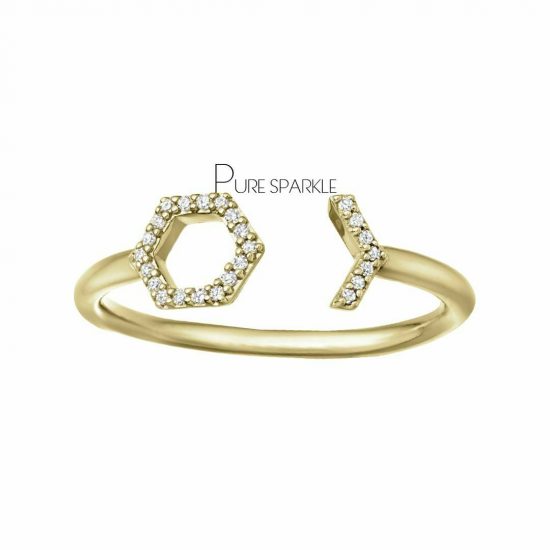 14K Gold 0.13 Ct. Diamond Honeycomb Open Cuff Ring Fine Jewelry