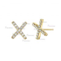 14K Gold 0.13 Ct. Diamond Initial X Alphabet Studs Earrings Fine Jewelry