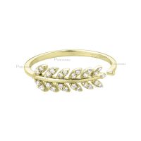 14K Gold 0.13 Ct. Diamond Leaf Design Open Cuff Ring Fine Jewelry