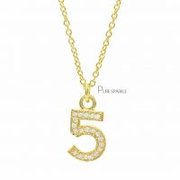 14K Gold 0.13 Ct. Diamond Number "5" Personalized Pendant Necklace