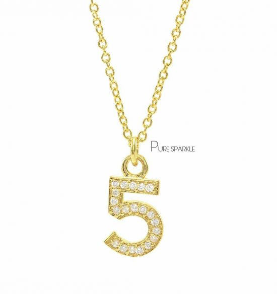 14K Gold 0.13 Ct. Diamond Number "5" Personalized Pendant Necklace