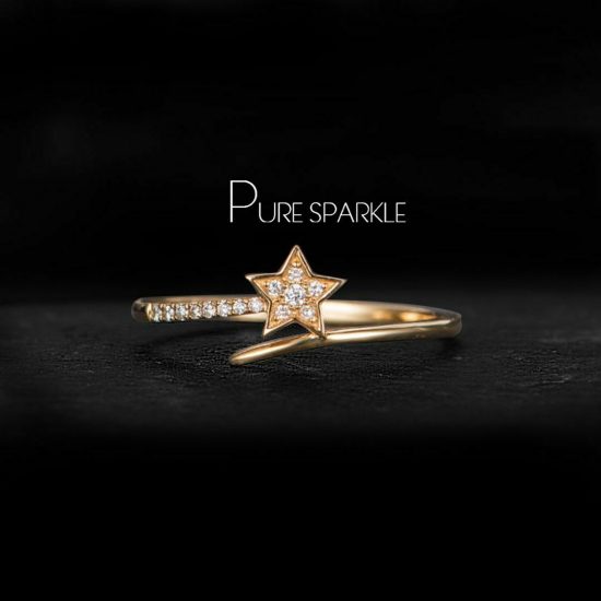 14K Gold 0.20 Ct. Diamond Star Design Open Bypass Ring Fine Jewelry