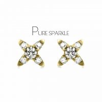 14K Gold 0.13 Ct. Diamond Tiny Four Point Star Stud Earring Fine Jewelry