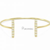 14K Gold 0.14 Ct. Diamond Bar Cuff Bangle Bracelet Handmade Fine Jewelry