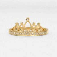 14K Gold 0.14 Ct. Diamond Crown Design Wedding Ring Fine Jewelry