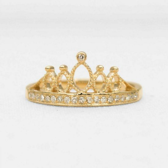 14K Gold 0.14 Ct. Diamond Crown Design Wedding Ring Fine Jewelry