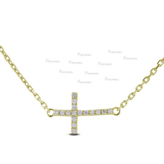 14K Gold 0.14 Ct. Diamond Crucifix Cross Pendant Necklace Fine Jewelry