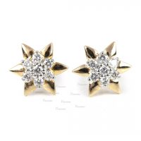 14K Gold 0.14 Ct. Diamond Floral Studs Minimalist Earrings Fine Jewelry