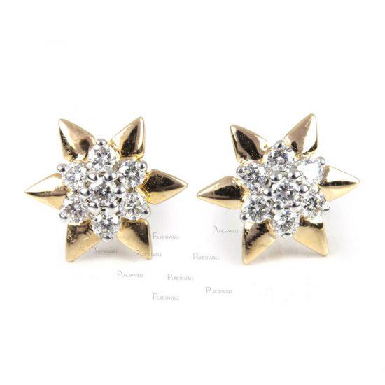 14K Gold 0.14 Ct. Diamond Floral Studs Minimalist Earrings Fine Jewelry