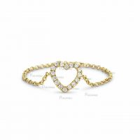 14K Gold 0.14 Ct. Diamond Heart Chain Ring Thanksgiving Gift Jewelry