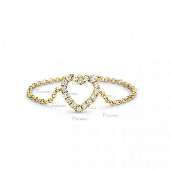 14K Gold 0.14 Ct. Diamond Heart Chain Ring Thanksgiving Gift Jewelry