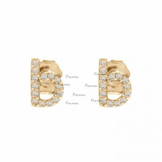 14K Gold 0.14 Ct. Diamond Initial b Alphabet Studs Earring Fine Jewelry