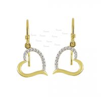 14K Gold 0.14 Ct. Diamond Love & Hearts Hook Earrings Fine Jewelry