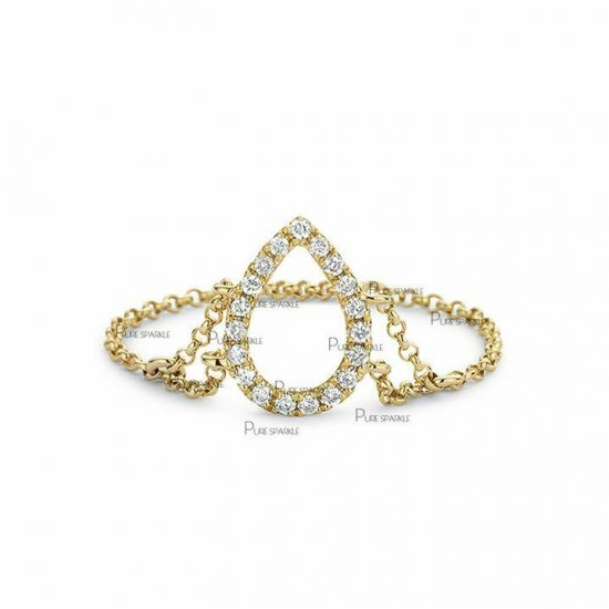 14K Gold 0.14 Ct. Diamond Teardrop Chain Ring Thanksgiving Gift Jewelry