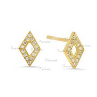 14K Gold 0.15 Ct. Diamond 10 mm Rhombus Shape Stud Earrings Fine Jewelry