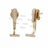 14K Gold 0.15 Ct. Diamond Bar Jacket Studs Earrings Fine Jewelry
