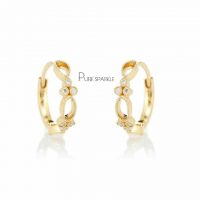 14K Gold 0.15 Ct. Diamond Tiny Hoop Wedding Earrings Fine Jewelry