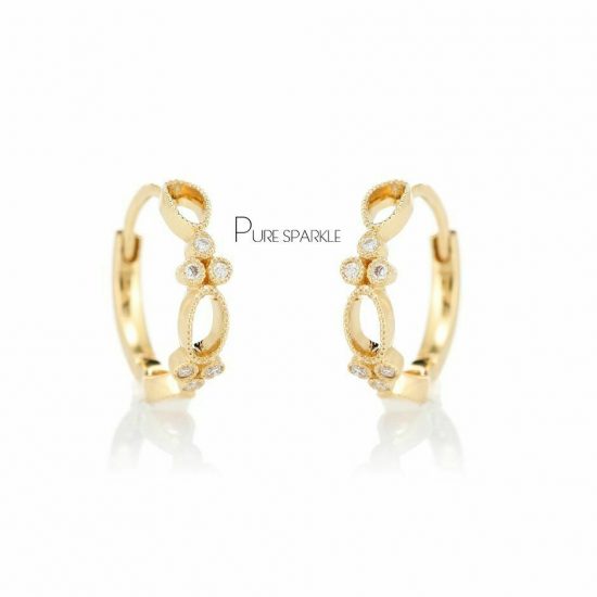 14K Gold 0.15 Ct. Diamond Tiny Hoop Wedding Earrings Fine Jewelry