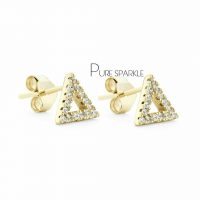 14K Gold 0.15 Ct. Diamond Triangle Shape Mini Stud Earrings Fine Jewelry