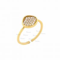 14K Gold 0.15 Ct. Pave Diamond Open Cuff Delicate Ring Fine Jewelry