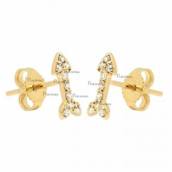 14K Gold 0.16 Ct. Diamond Arrow Studs Earrings Wedding Fine Jewelry