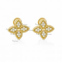 14K Gold 0.16 Ct. Diamond Beaded Floral Earrings Fine Jewelry
