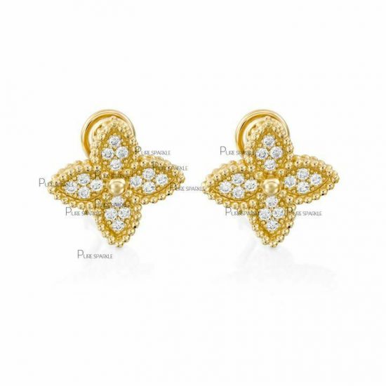 14K Gold 0.16 Ct. Diamond Beaded Floral Earrings Fine Jewelry