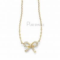 14K Gold 0.16 Ct. Diamond Bow Pendant Necklace Wedding Fine Jewelry