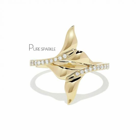 14K Gold 0.16 Ct. Diamond Whale's Tail Design Ring Nautical Fine Jewelry