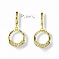 14K Gold 0.16 Ct. Pave Diamond Arc Double Hoop Drop Earring Fine Jewelry