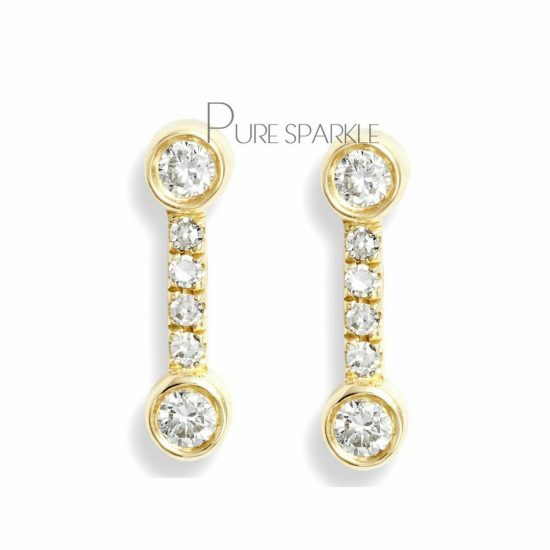 14K Gold 0.17 Ct. Diamond Bar Minimalist Studs Earrings Fine Jewelry