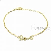 14K Gold 0.17 Ct. Diamond Love Chain Bracelet Wedding Gift Fine Jewelry