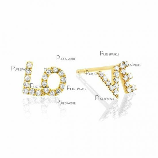 14K Gold 0.17 Ct. Diamond Love Studs Earrings Fine Jewelry