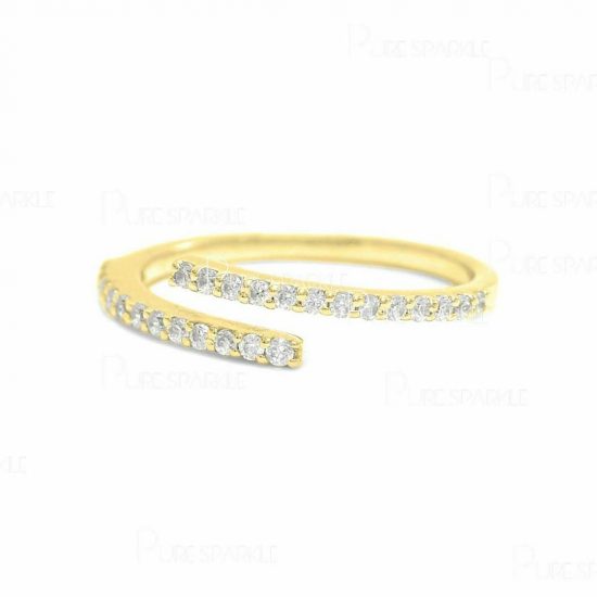 14K Gold 0.17 Ct. Diamond Open Cuff Ring Fine Jewelry Size - 3 to 8 US