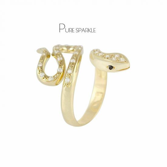 14K Gold 0.17 Ct. Diamond Serpent Snake Ring Fine Jewelry Size-3 to 8 US