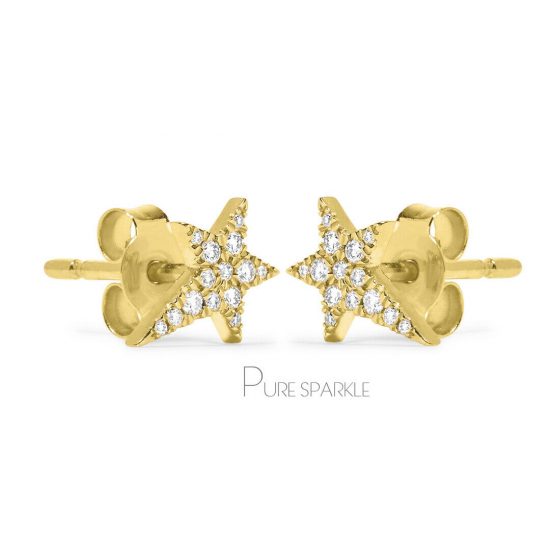 14K Gold 0.17 Ct. Diamond Star Shape Earrings Christmas Fine Jewelry