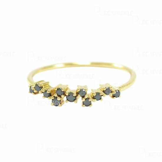 14K Gold 0.18 Ct. Black Diamond Zigzag Design Ring Fine Jewelry