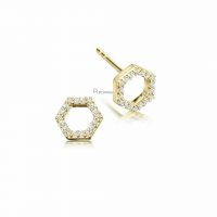 14K Gold 0.18 Ct. Diamond 8x10 mm Honeycomb Studs Earrings Fine Jewelry