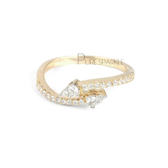 14K Gold 0.18 Ct. Diamond Arrow Design Open Cuff Wrap Ring Fine Jewelry