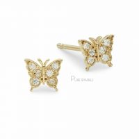 14K Gold 0.18 Ct. Diamond Butterfly Studs Earrings Fine Jewelry